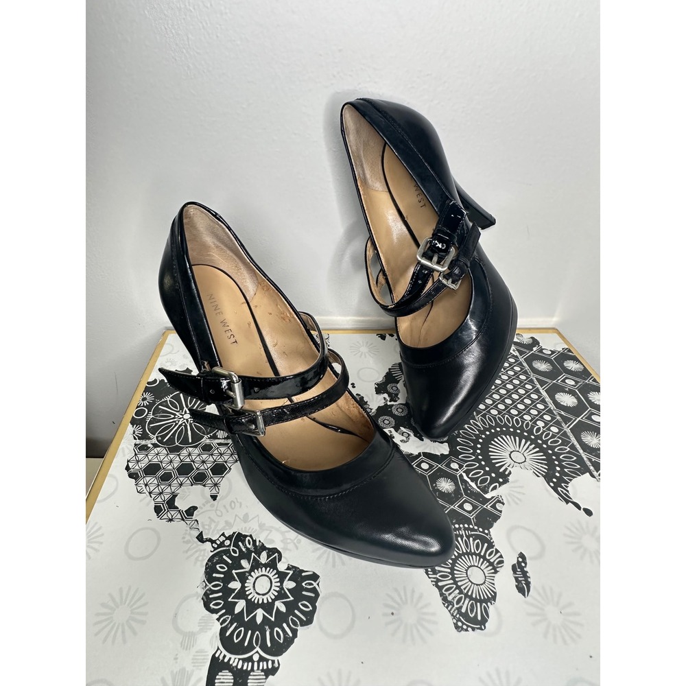 Nine West Womens Black Double Buckle Mary Jane Platform Stiletto Pumps Size 7.5